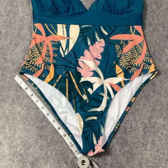 Womens Popvil Floral Print Patchwork Green One Piece Swim Suit Size XL - Picture 9 of 13